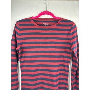 Merona Womens Striped Long Sleeve Top Medium Red & Blue 100% Cotton